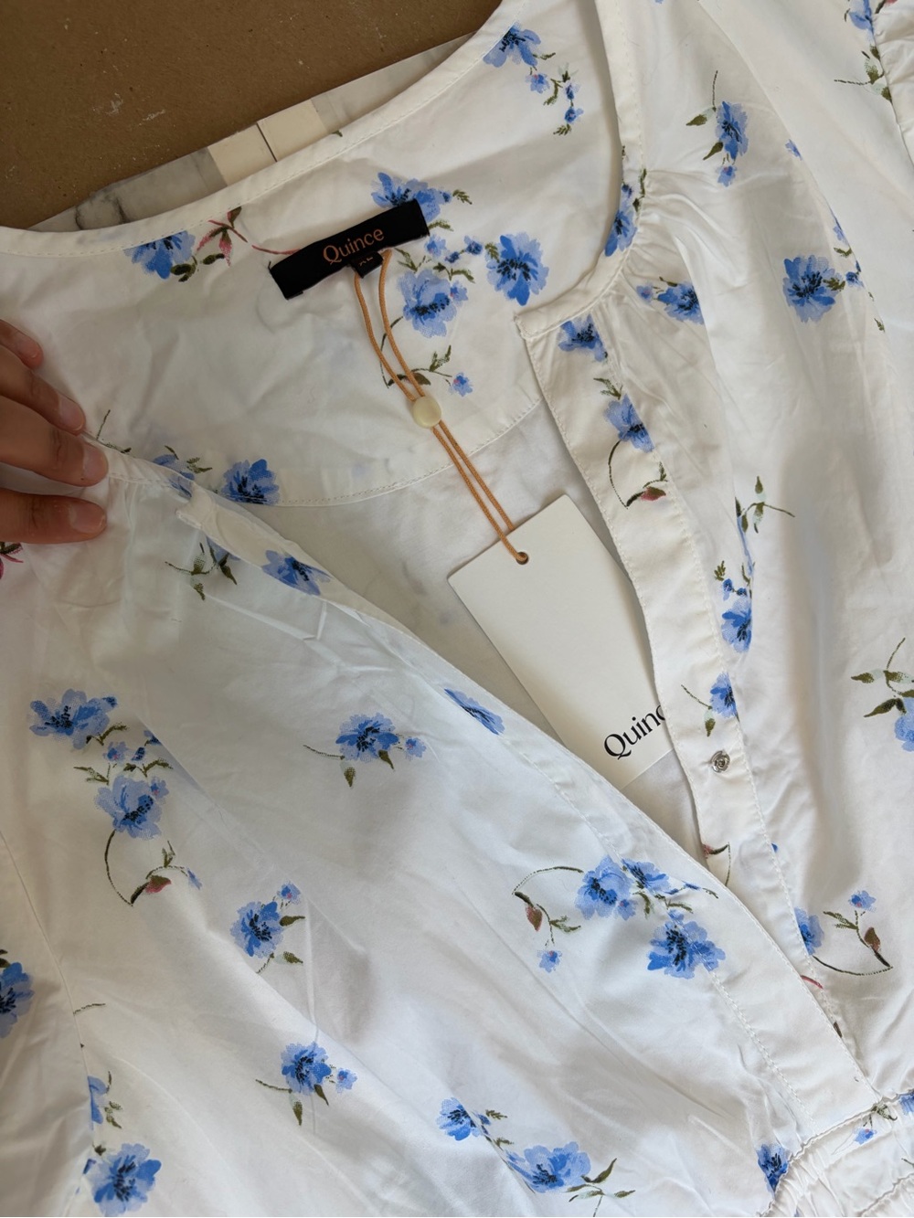 Quince White Maxi Dress with Blue Floral Print 100% organic cotton size XL NWT - Picture 3 of 7